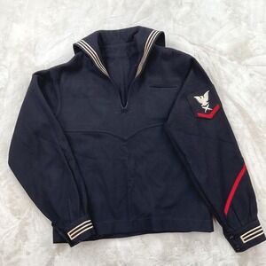 Vintage US Navy Wool Sailor Jumper Flap Collar Navy Blue Military Uniform 40R